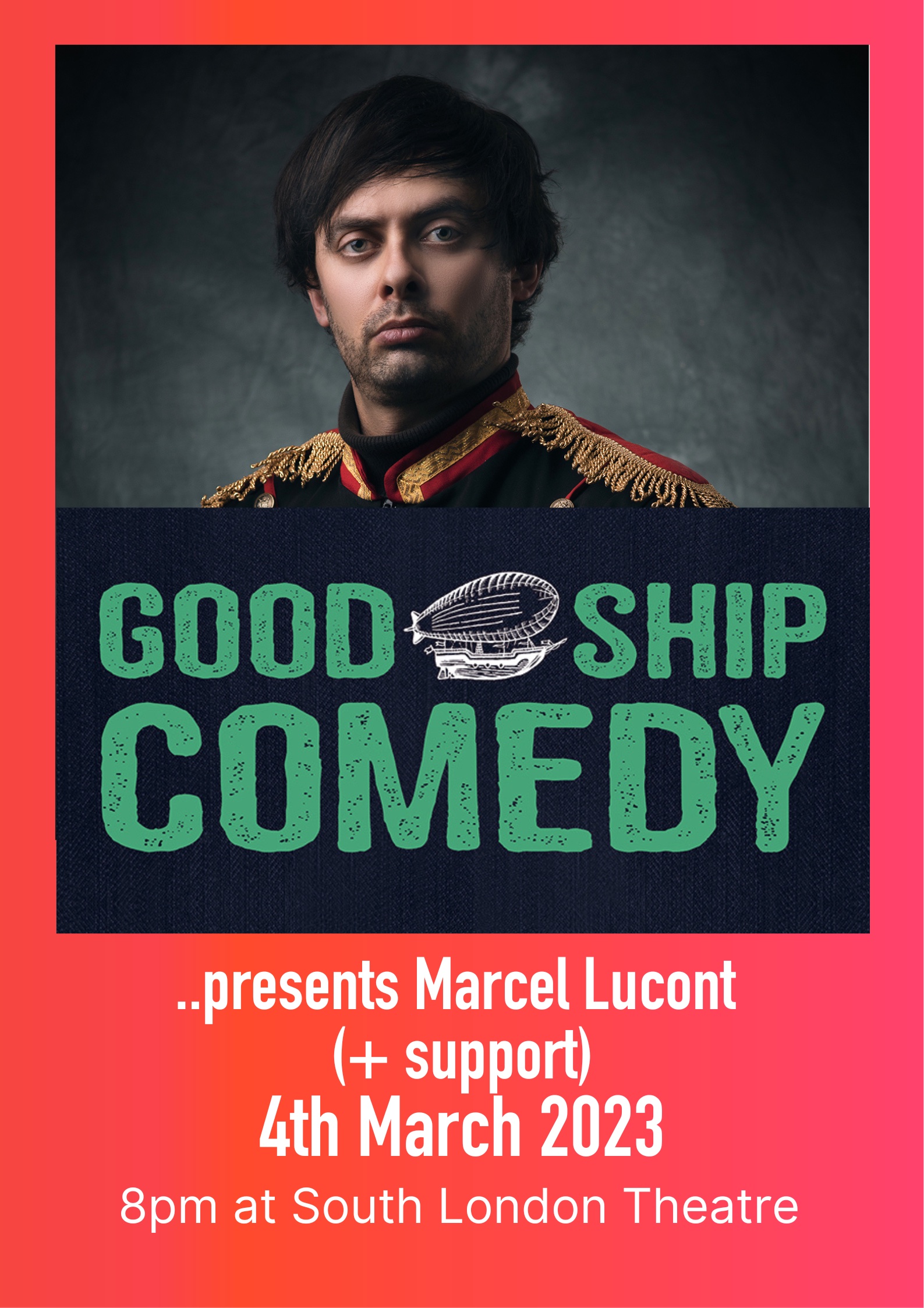 Good Ship Comedy poster showing Marcel Lucont