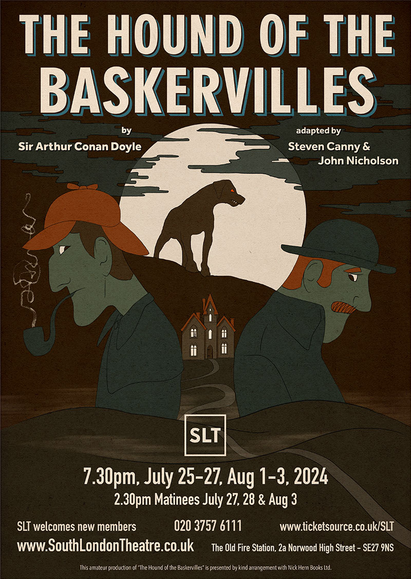 Hound of the Baskervilles poster, showing a hound in silhouetted by moonlight