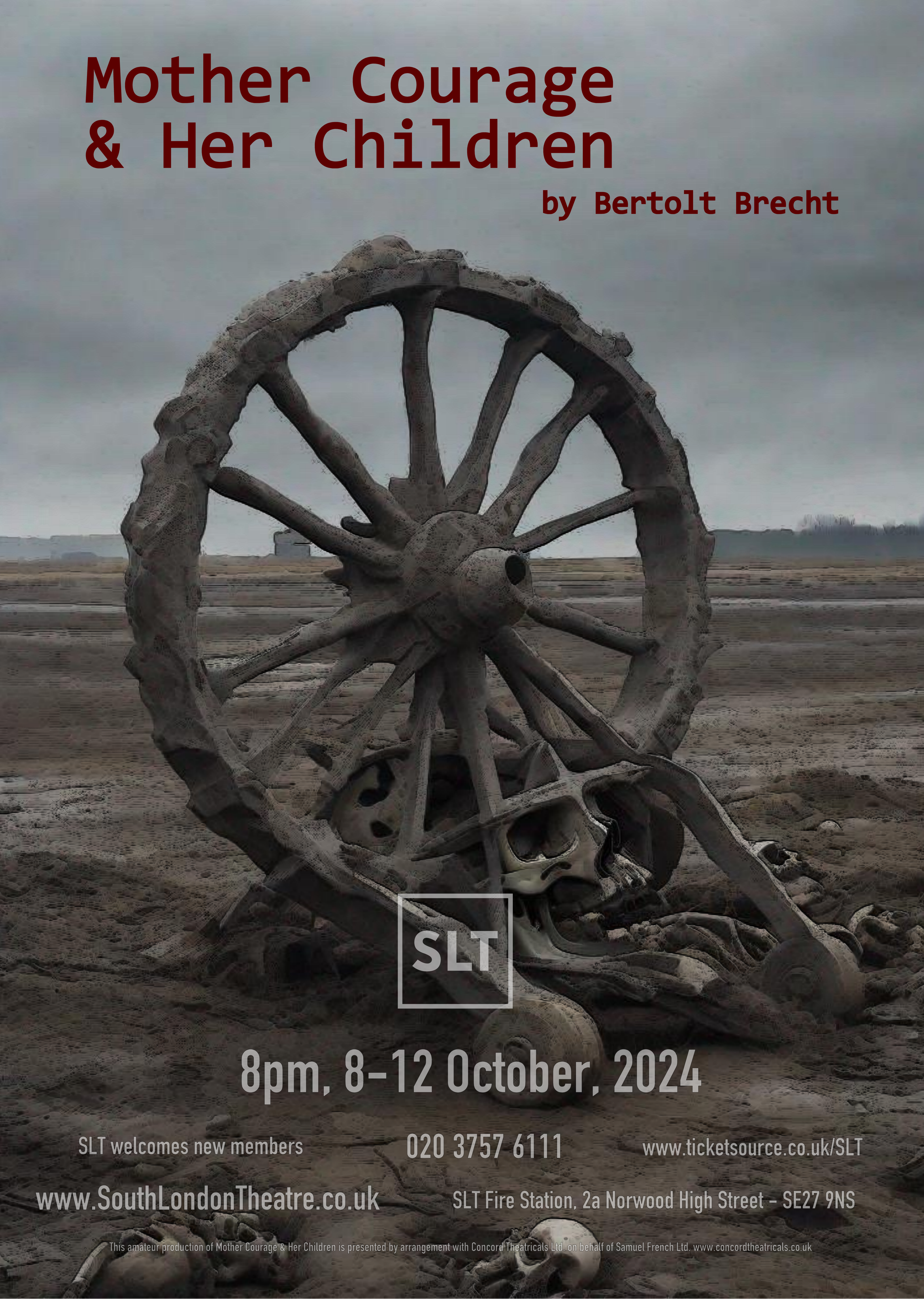 Poster image featuring abandoned cartwheel in muddy landscape