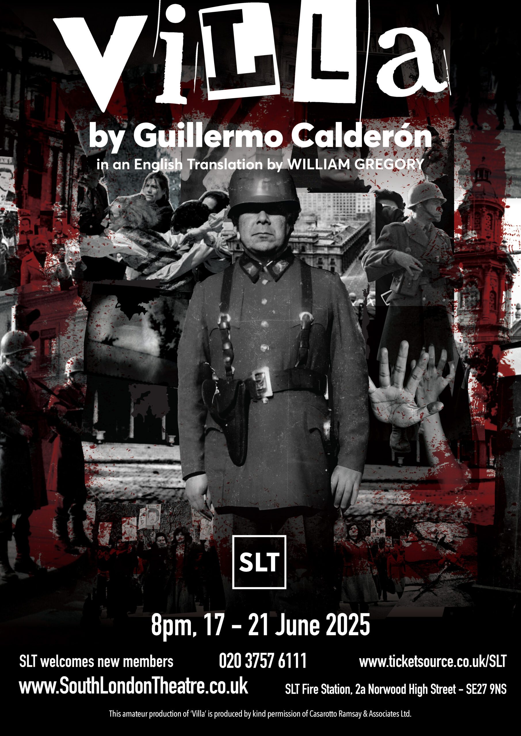 Villa by Guillermo Calderon, A4 poster, 17-21 June 2025, South London Theatre